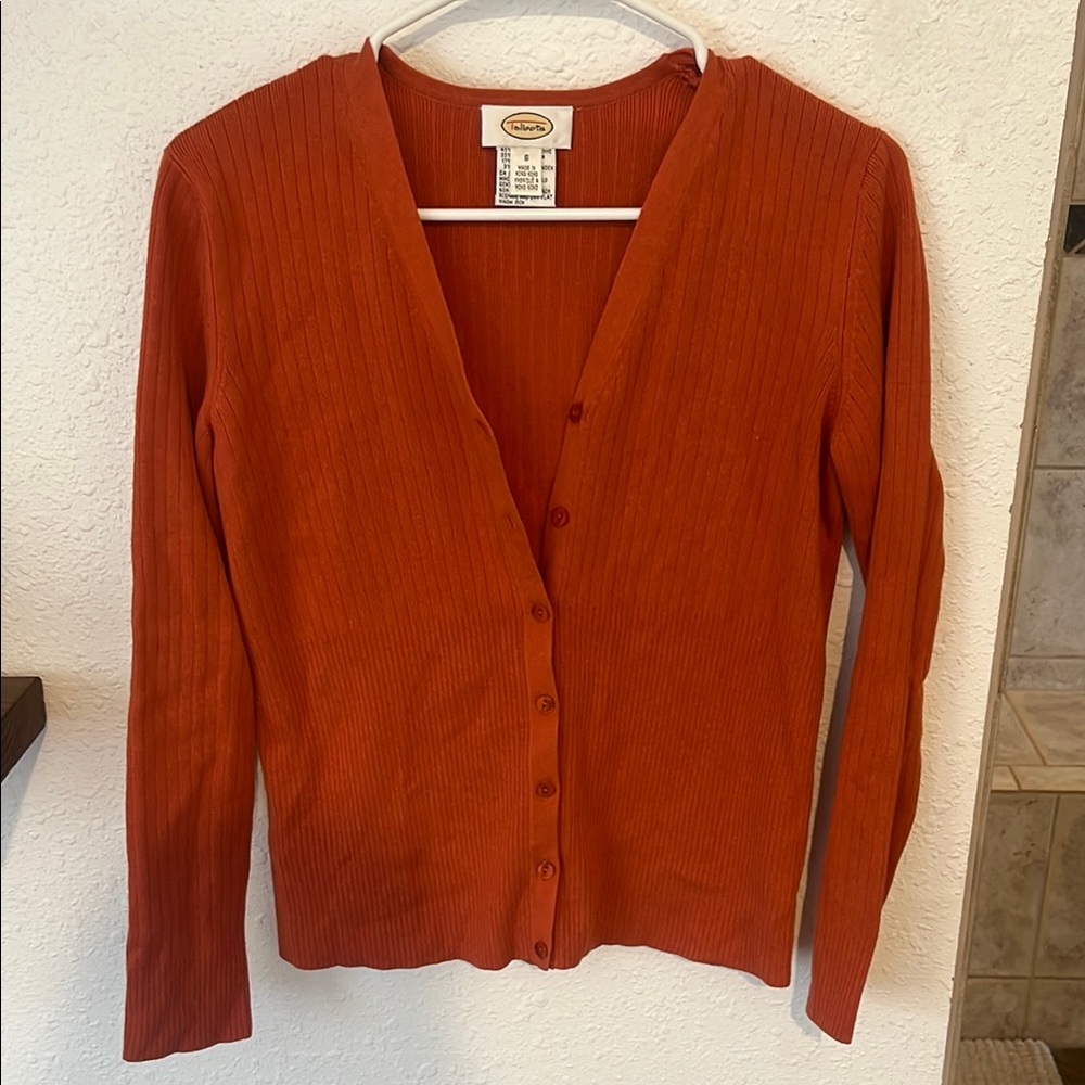 Talbots Orange Cardigan Sweater Slim Fit